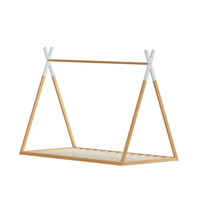 Artiss Bed Frame Wooden Kids House Single Frame Oak ENID - Mekamart Australia