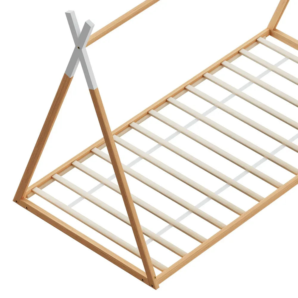 Artiss Bed Frame Wooden Kids House Single Frame Oak ENID - Mekamart Australia