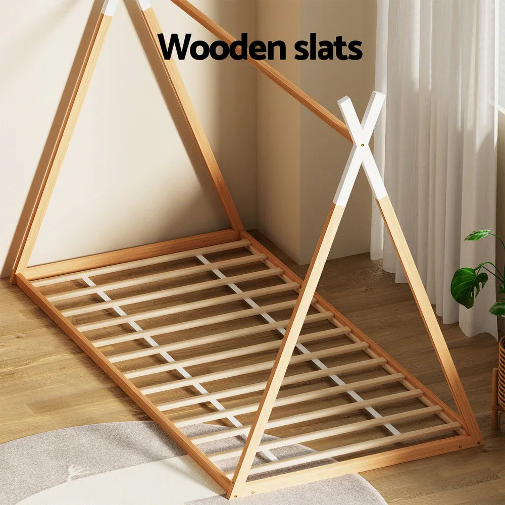 Artiss Bed Frame Wooden Kids House Single Frame Oak ENID - Mekamart Australia