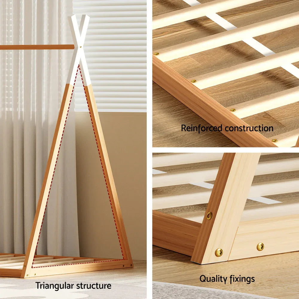 Artiss Bed Frame Wooden Kids House Single Frame Oak ENID - Mekamart Australia