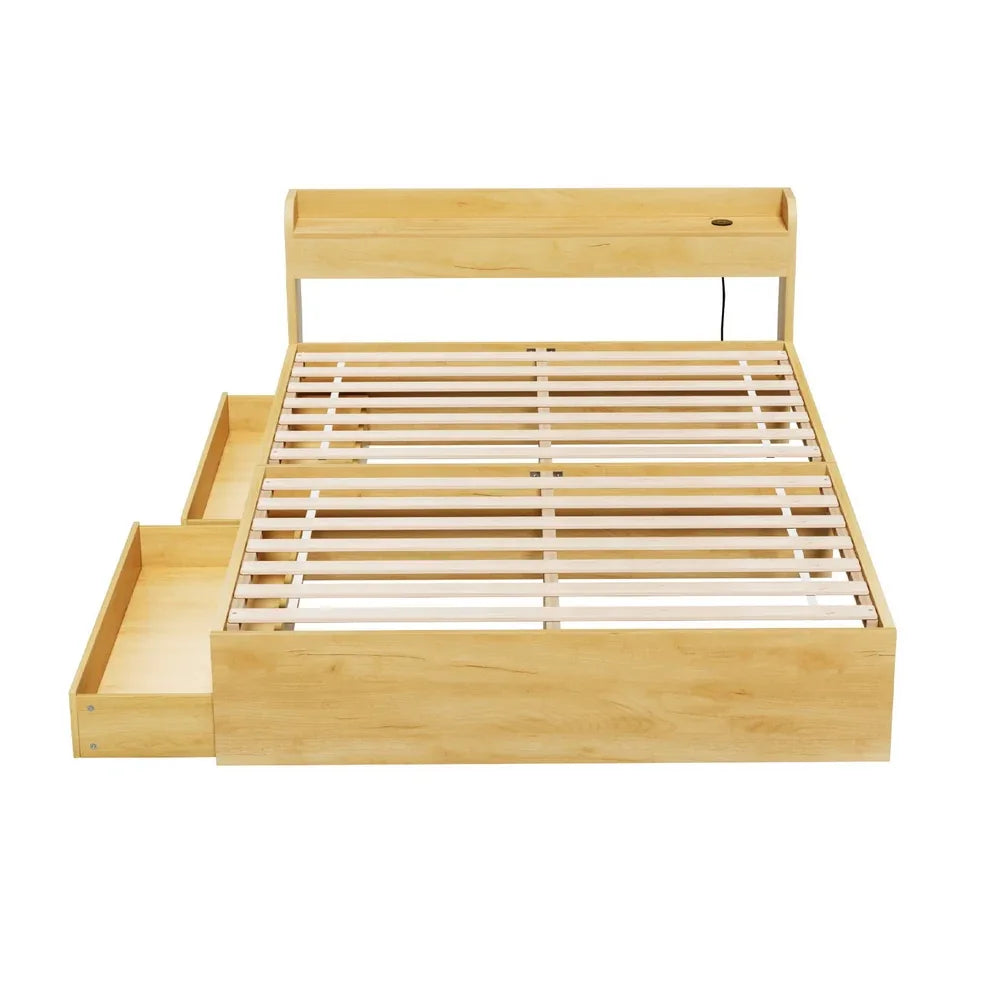 Artiss Bed Frame Double Size with Charging Ports and 2 Drawers AURA - Mekamart Australia