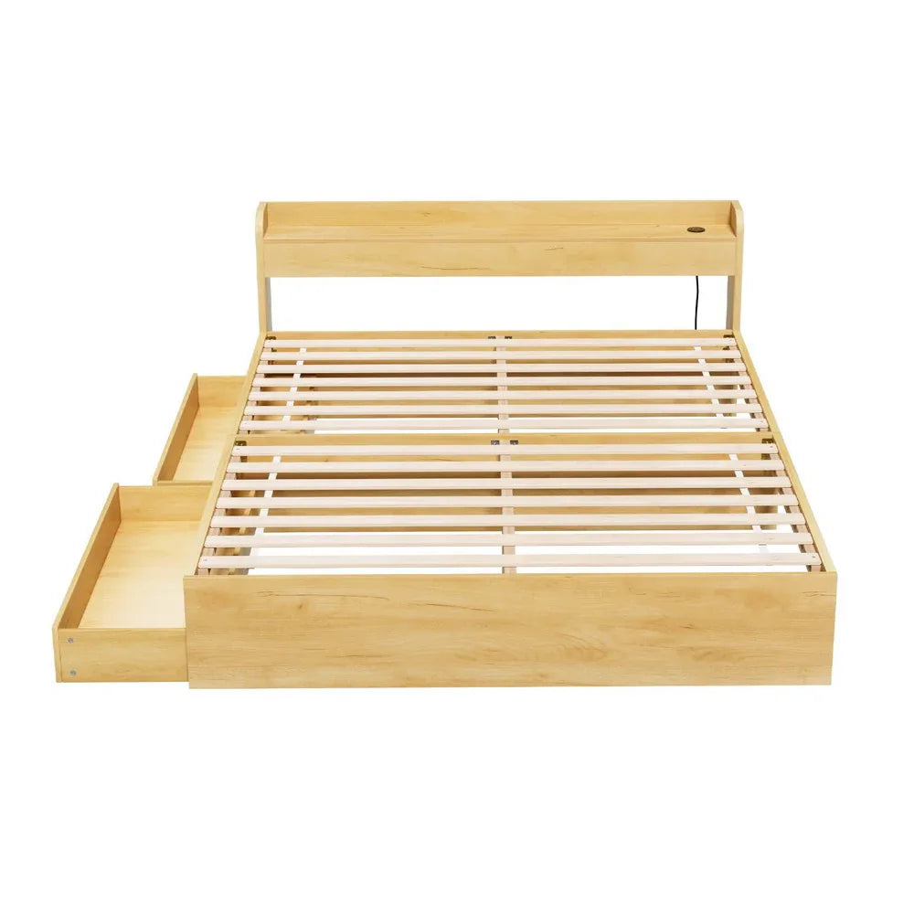 Artiss Bed Frame Queen Size with Charging Ports and 2 Drawers AURA - Mekamart Australia