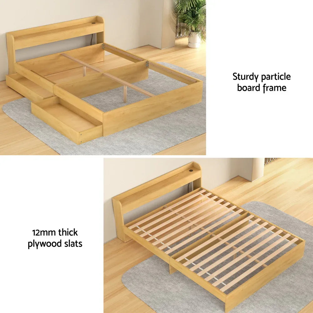 Artiss Bed Frame Queen Size with Charging Ports and 2 Drawers AURA - Mekamart Australia