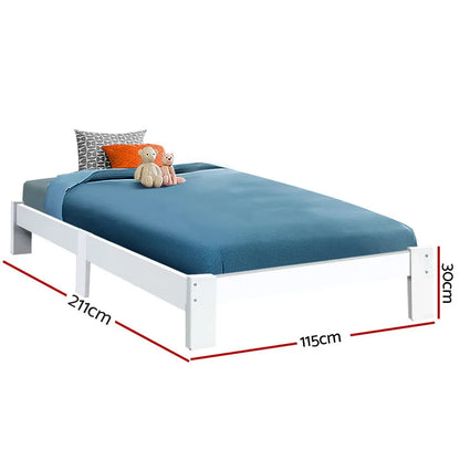 Artiss Bed Frame King Single Size Wooden White JADE - Mekamart Australia