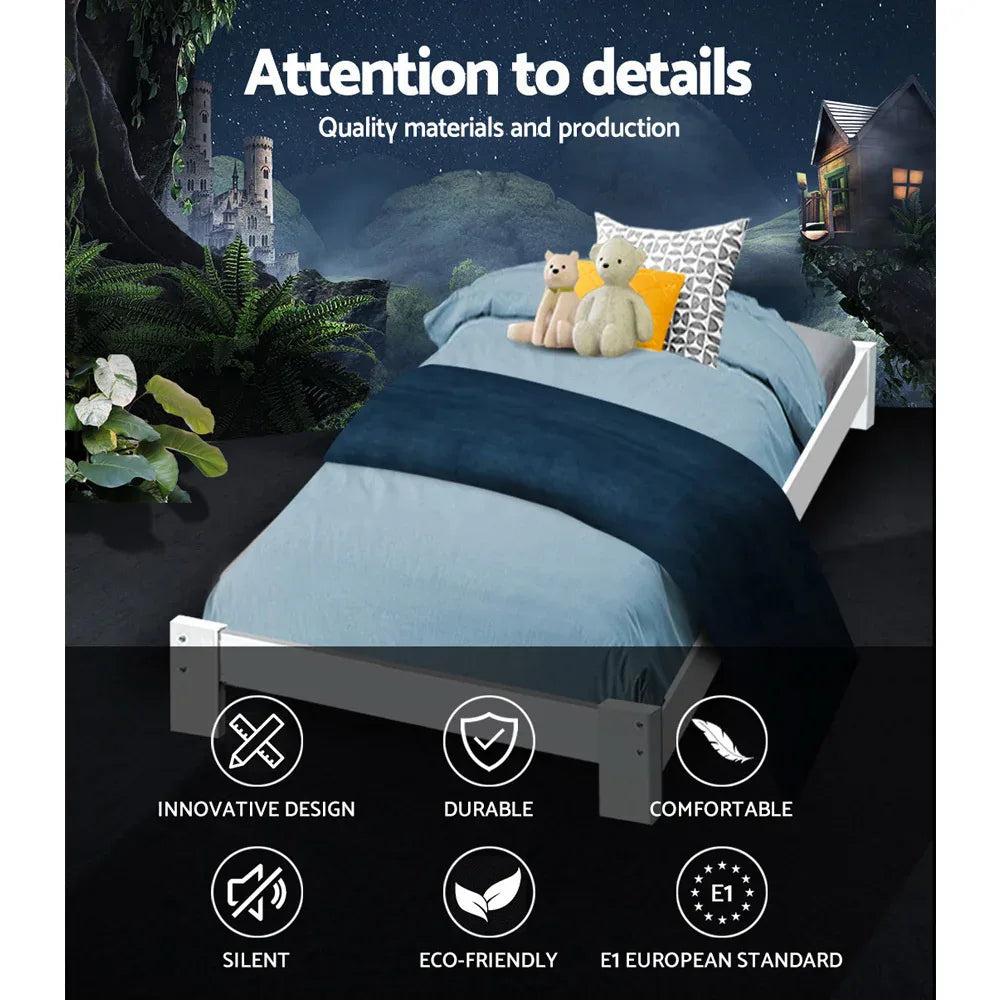Artiss Bed Frame King Single Size Wooden White JADE - Mekamart Australia