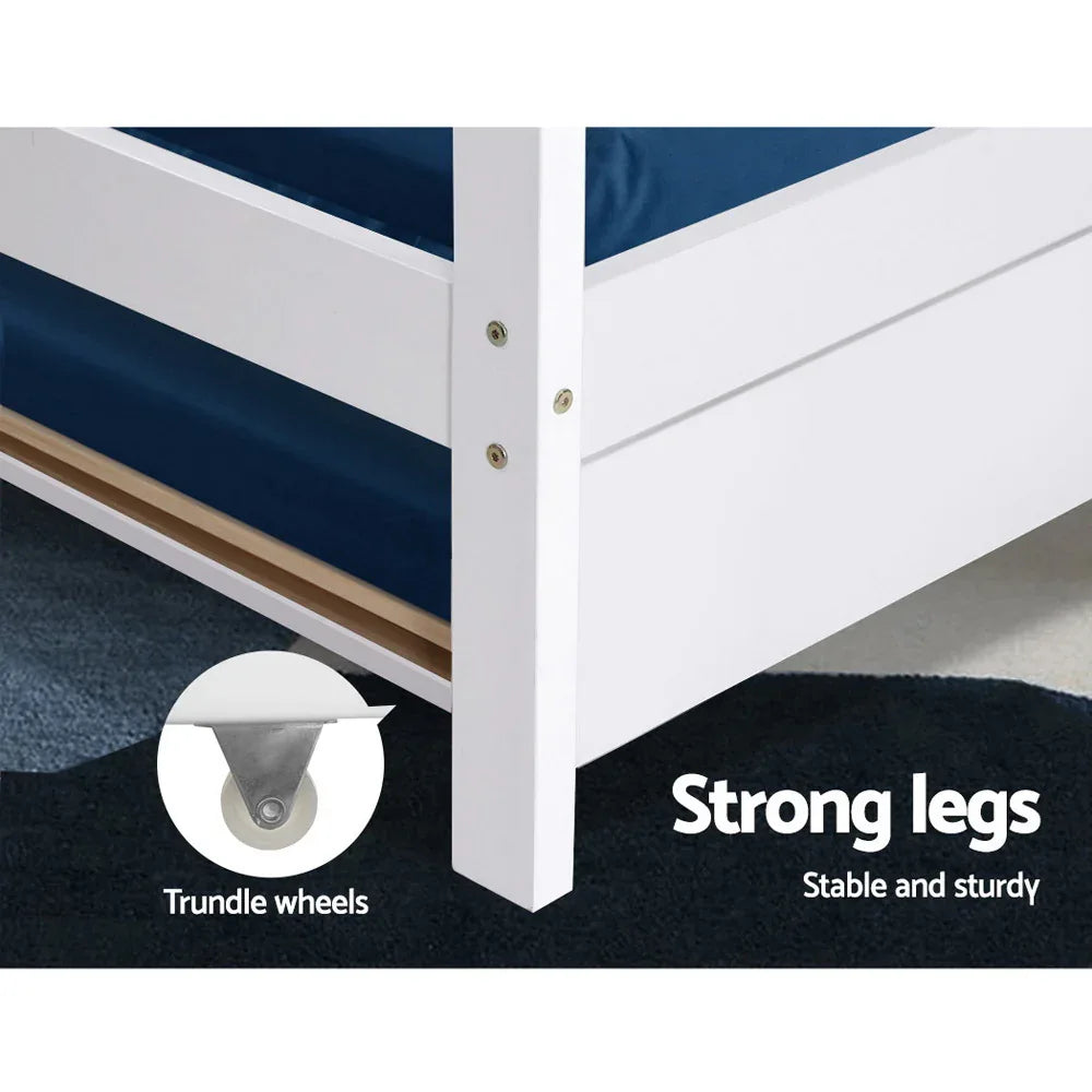 Artiss Bed Frame Wooden Trundle Daybed Kids House Frame White HOLY - Mekamart Australia
