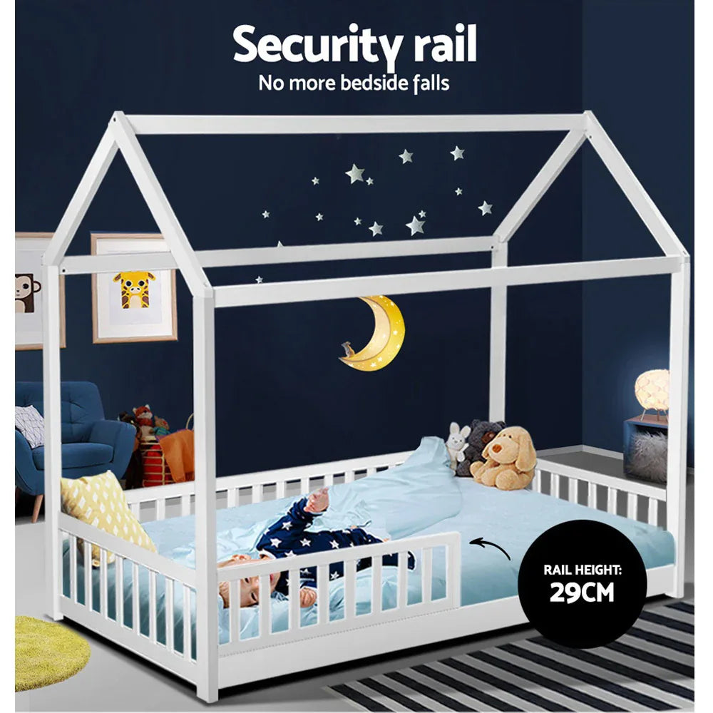 Artiss Bed Frame Wooden Kids House Frame White ROCK - Mekamart Australia