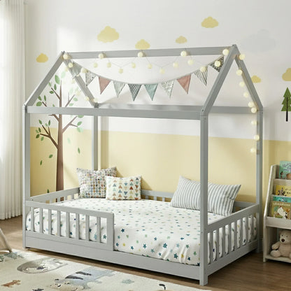 Artiss Bed Frame Wooden Kids House Frame Grey ROCK - Mekamart Australia