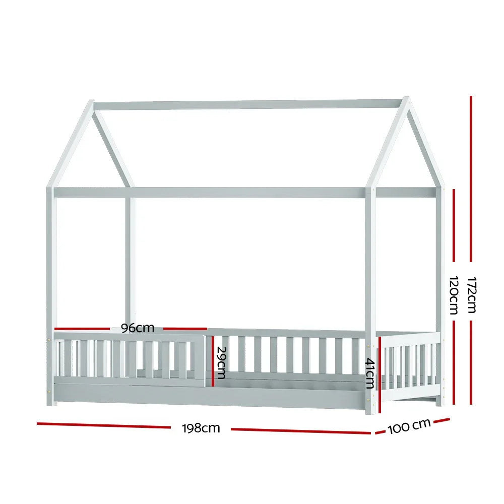 Artiss Bed Frame Wooden Kids House Frame Grey ROCK - Mekamart Australia