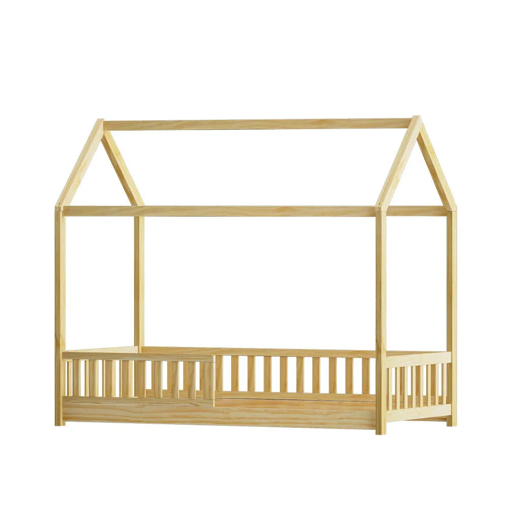 Artiss Bed Frame Wooden Kids House Frame Oak ROCK - Mekamart Australia