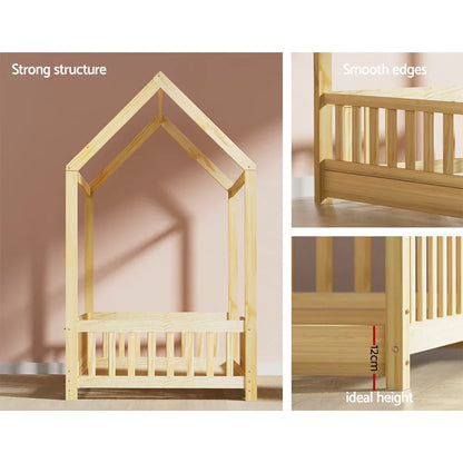 Artiss Bed Frame Wooden Kids House Frame Oak ROCK - Mekamart Australia