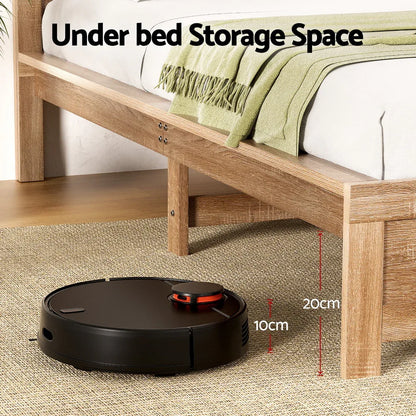 Artiss Bed Frame Double Size Wooden Acacia Wood OATMEAL - Mekamart Australia