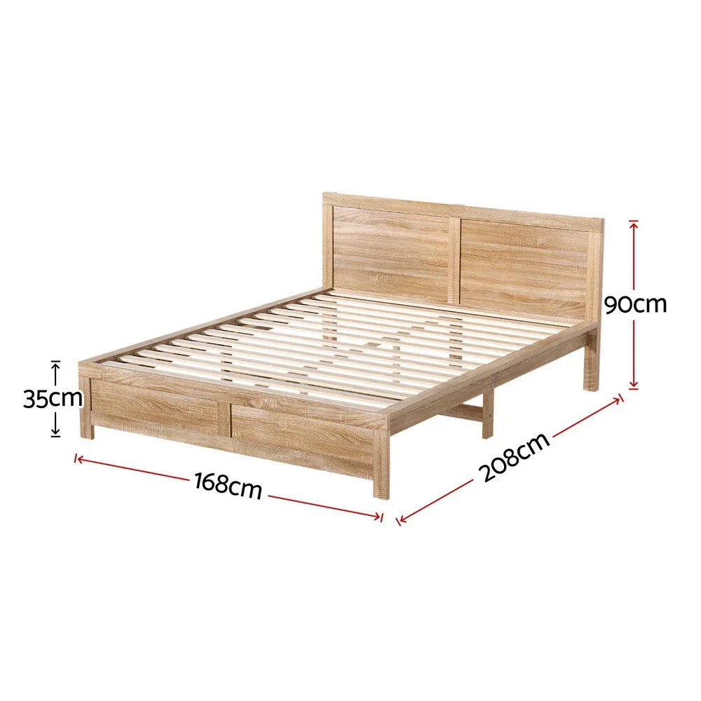 Artiss Bed Frame Queen Size Wooden Acacia Wood OATMEAL - Mekamart Australia