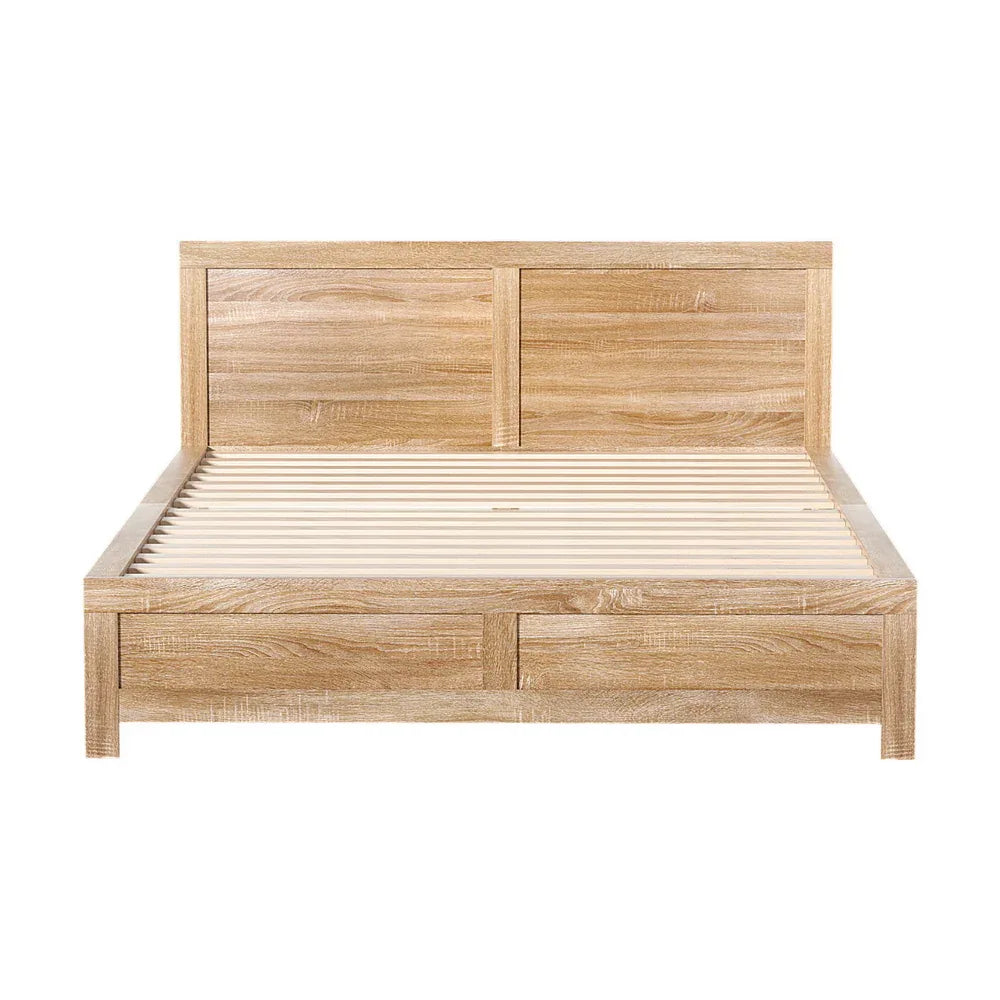Artiss Bed Frame Queen Size Wooden Acacia Wood OATMEAL - Mekamart Australia
