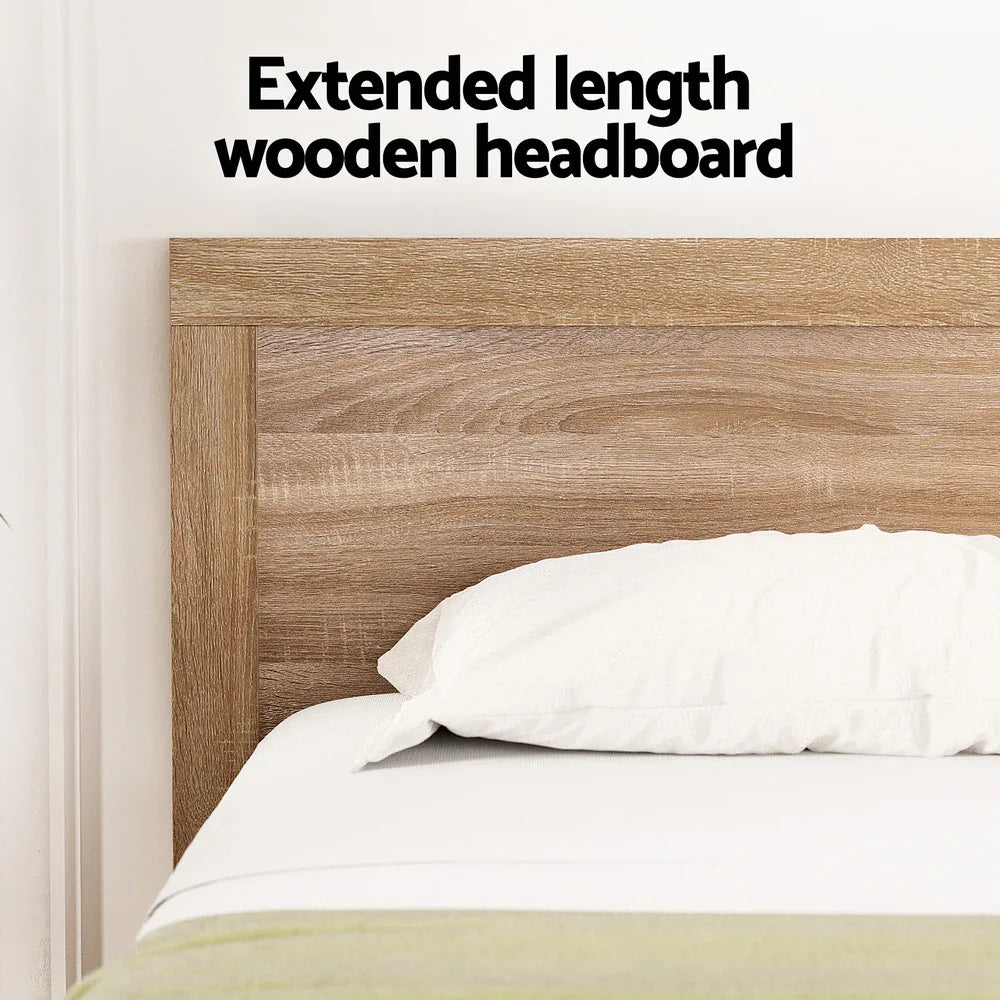Artiss Bed Frame Queen Size Wooden Acacia Wood OATMEAL - Mekamart Australia