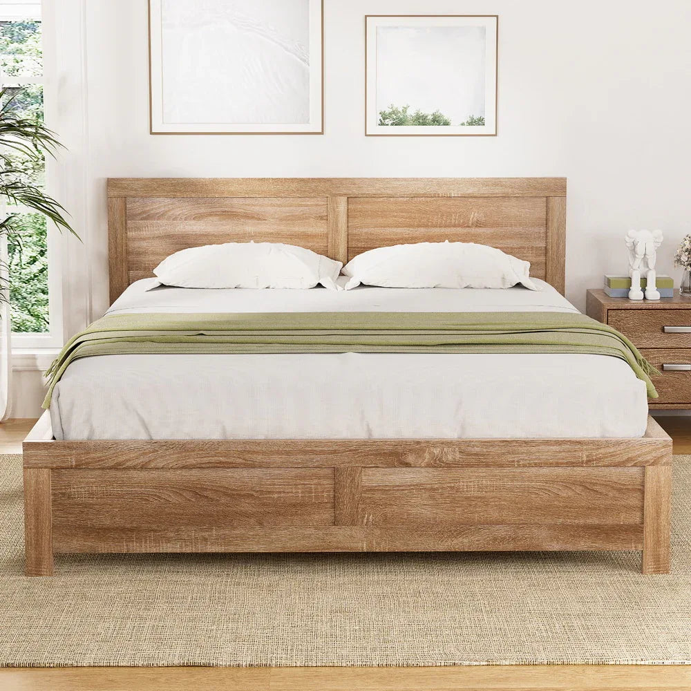 Artiss Bed Frame Queen Size Wooden Acacia Wood OATMEAL - Mekamart Australia