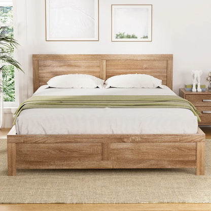 Artiss Bed Frame Queen Size Wooden Acacia Wood OATMEAL - Mekamart Australia