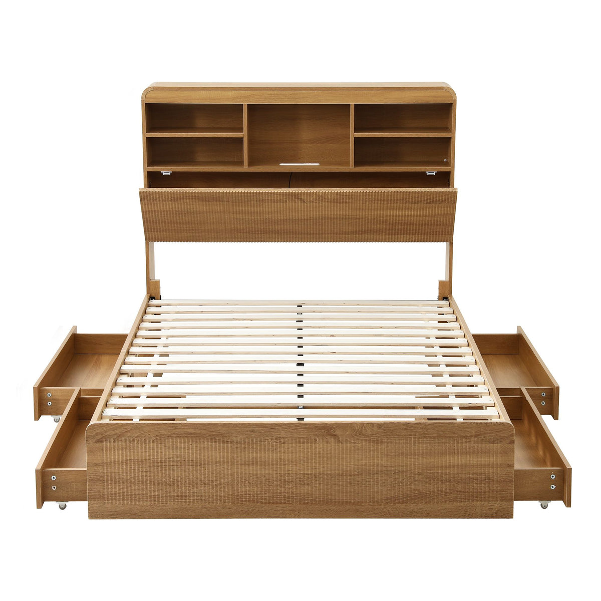 Artiss King Single Bed Frame with Storage, 4 Drawers, USB and Night Light Natural