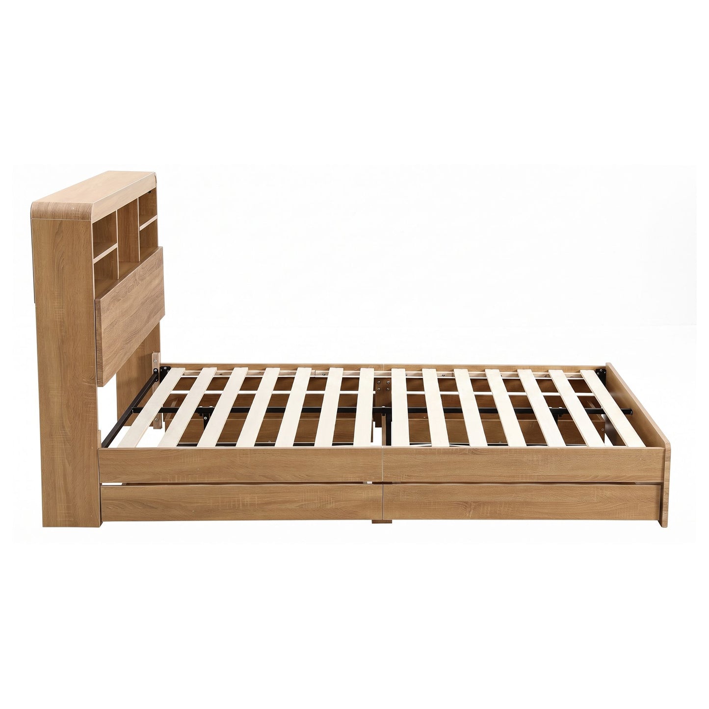 Artiss King Single Bed Frame with Storage, 4 Drawers, USB and Night Light Natural