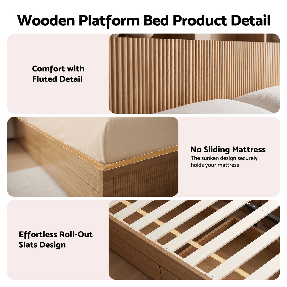 Artiss King Single Bed Frame with Storage, 4 Drawers, USB and Night Light Natural