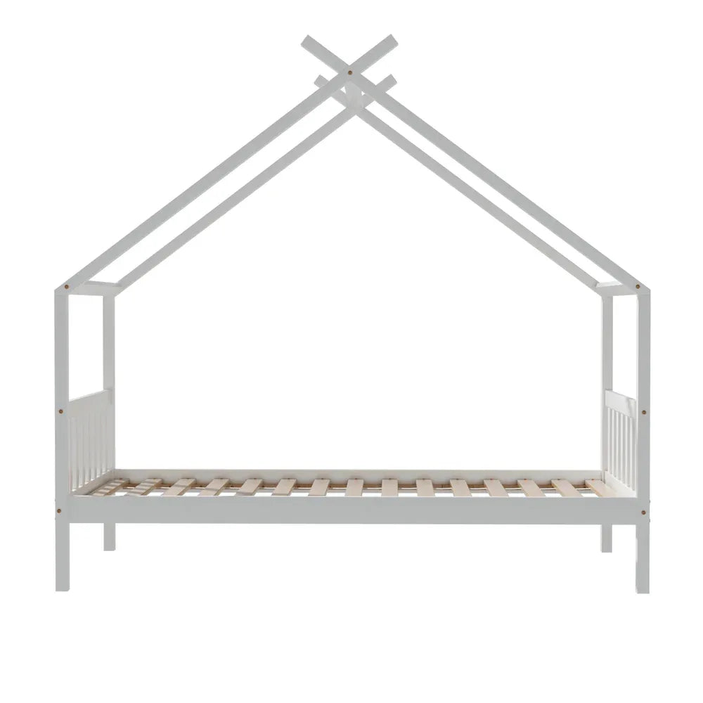 Artiss Bed Frame Wooden Base Kids Single Timber House Beds White - Mekamart Australia