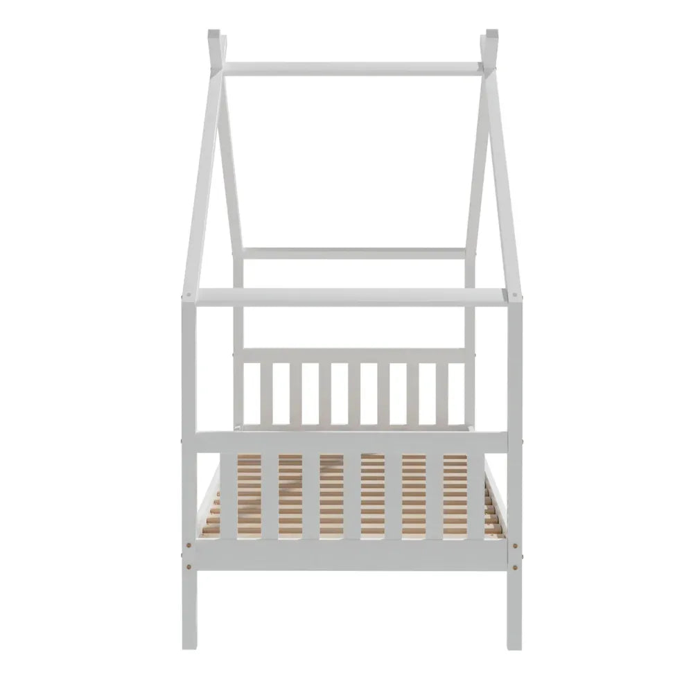 Artiss Bed Frame Wooden Base Kids Single Timber House Beds White - Mekamart Australia