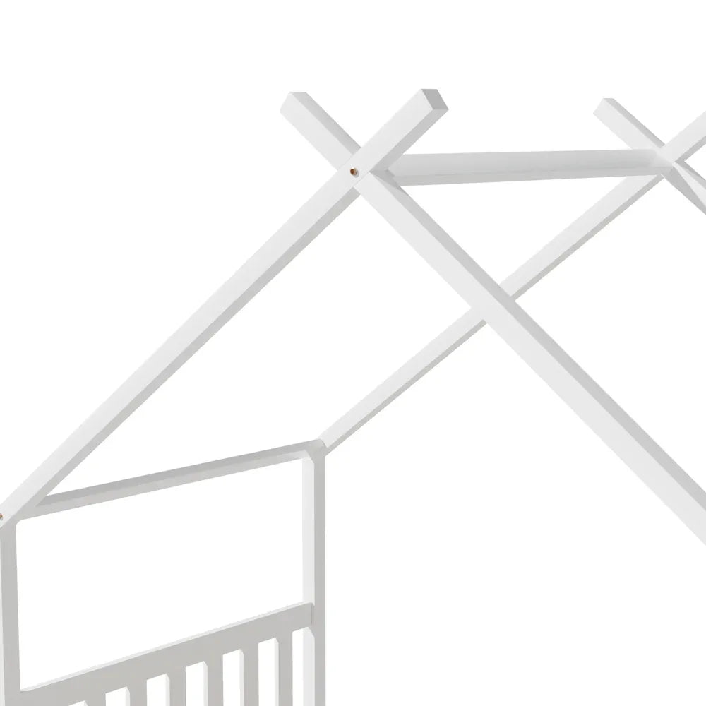 Artiss Bed Frame Wooden Base Kids Single Timber House Beds White - Mekamart Australia