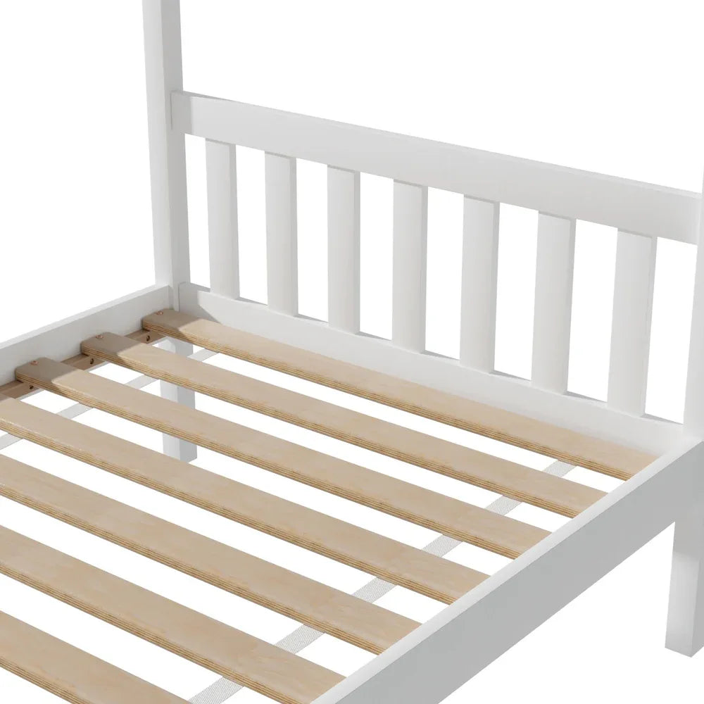 Artiss Bed Frame Wooden Base Kids Single Timber House Beds White - Mekamart Australia
