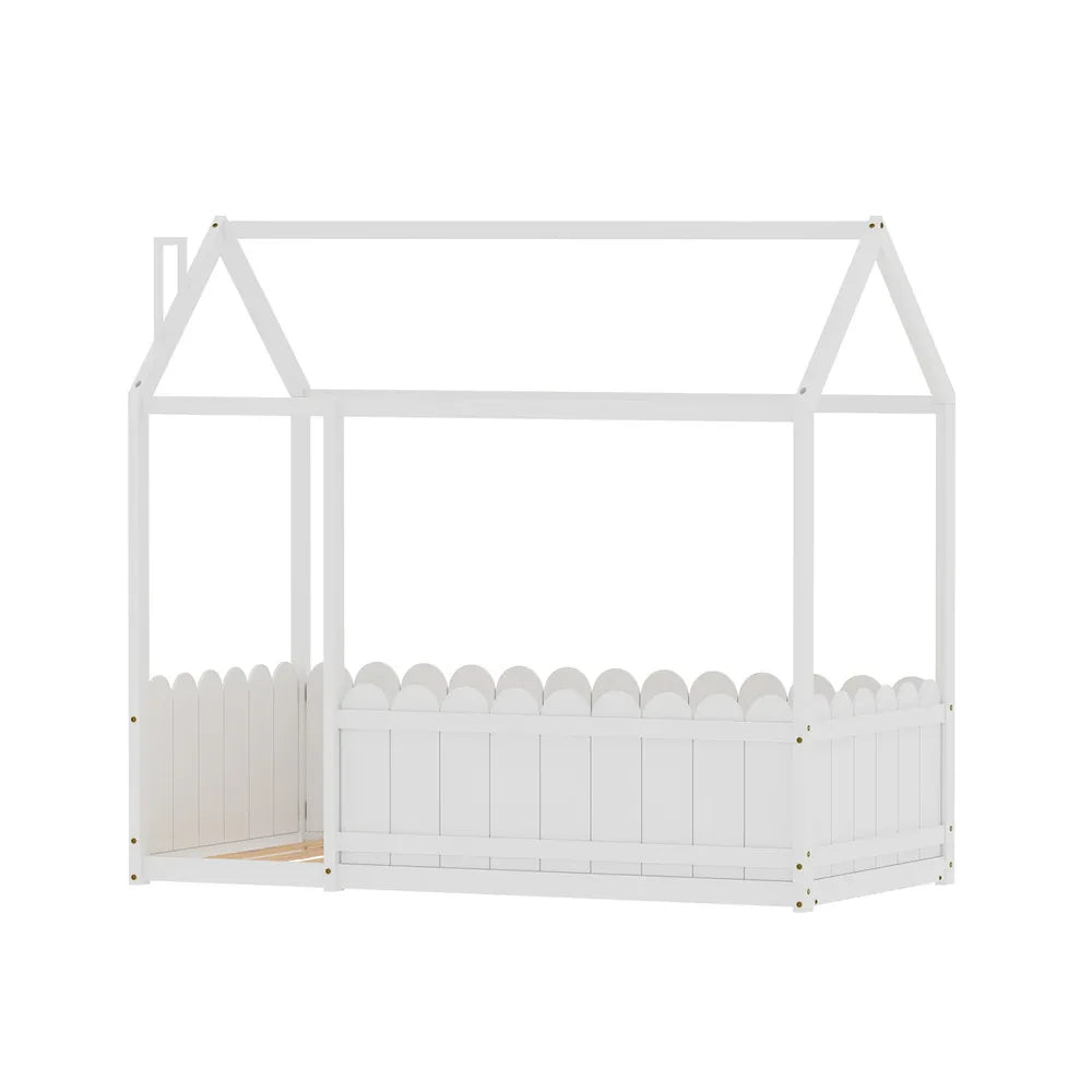 Artiss Bed Frame Wooden Kids House Single Frame White KORI - Mekamart Australia