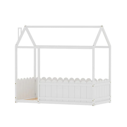 Artiss Bed Frame Wooden Kids House Single Frame White KORI - Mekamart Australia