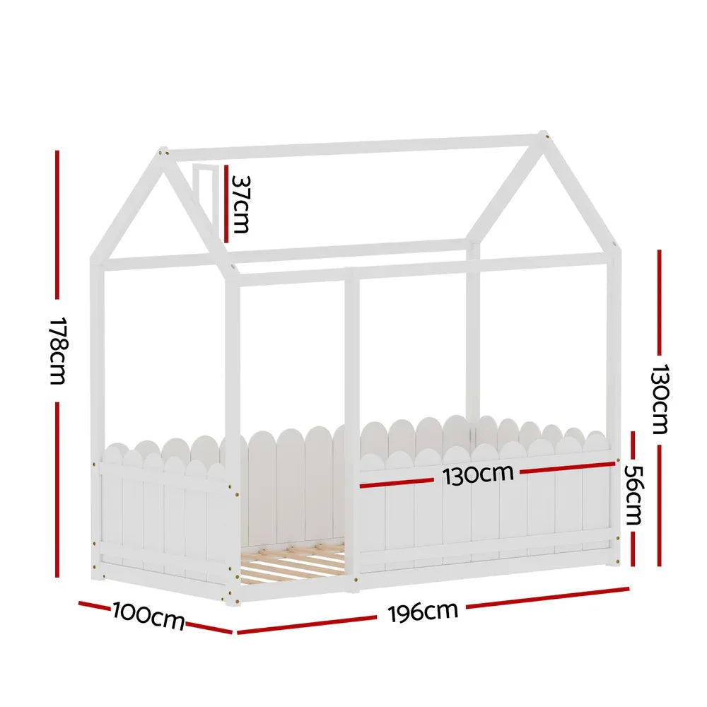 Artiss Bed Frame Wooden Kids House Single Frame White KORI - Mekamart Australia