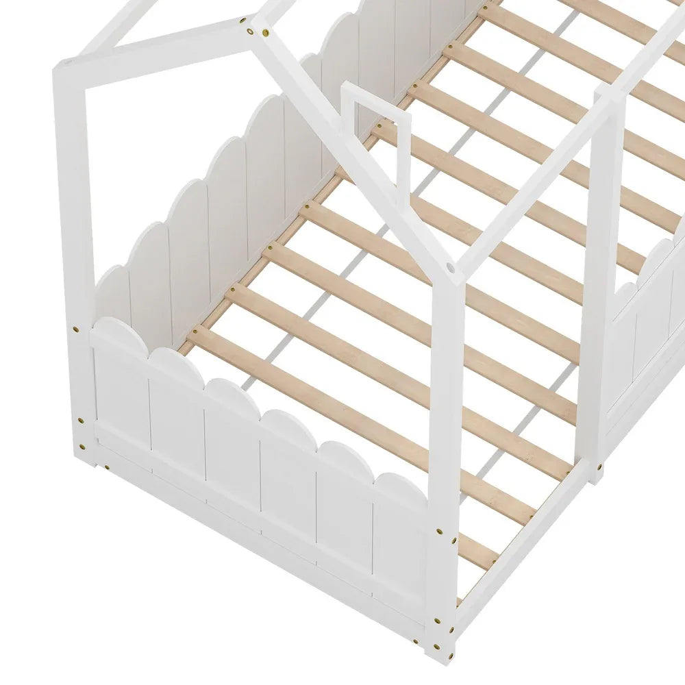 Artiss Bed Frame Wooden Kids House Single Frame White KORI - Mekamart Australia