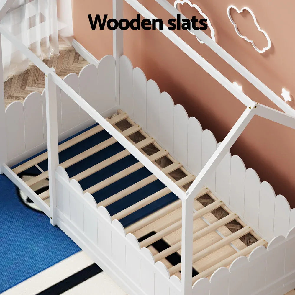 Artiss Bed Frame Wooden Kids House Single Frame White KORI - Mekamart Australia