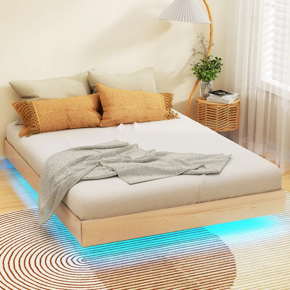 Artiss Bed Frame Double Size Floating Wooden Mattress Base Platform Timber ODIN - Mekamart Australia