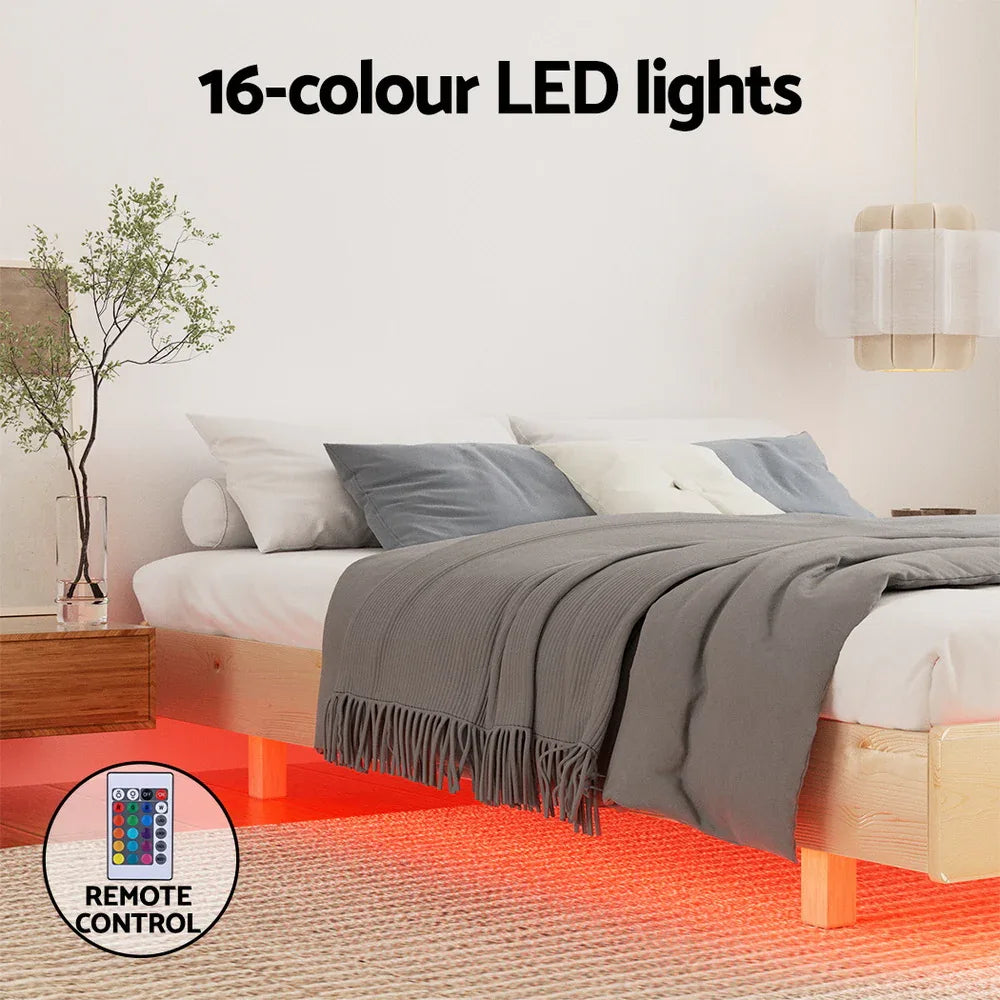 Artiss Bed Frame Queen Size Floating Wooden Mattress Base Platform Timber ODIN - Mekamart Australia