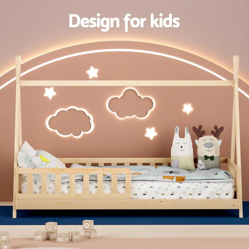 Artiss Bed Frame Wooden Kids House Frames Oak PUAH - Mekamart Australia
