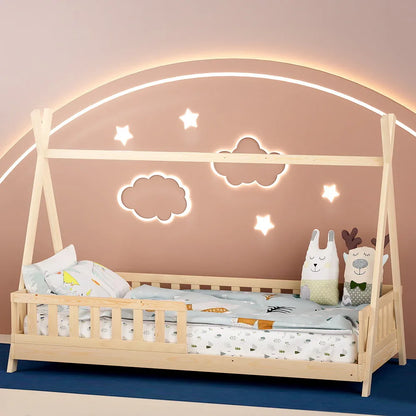Artiss Bed Frame Wooden Kids House Frames Oak PUAH - Mekamart Australia