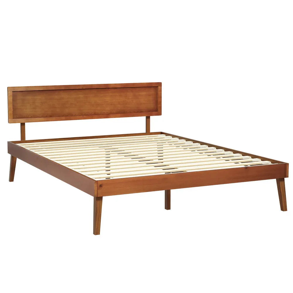 Artiss Bed Frame Queen Size Wooden Bed Base Walnut SPLAY - Mekamart Australia