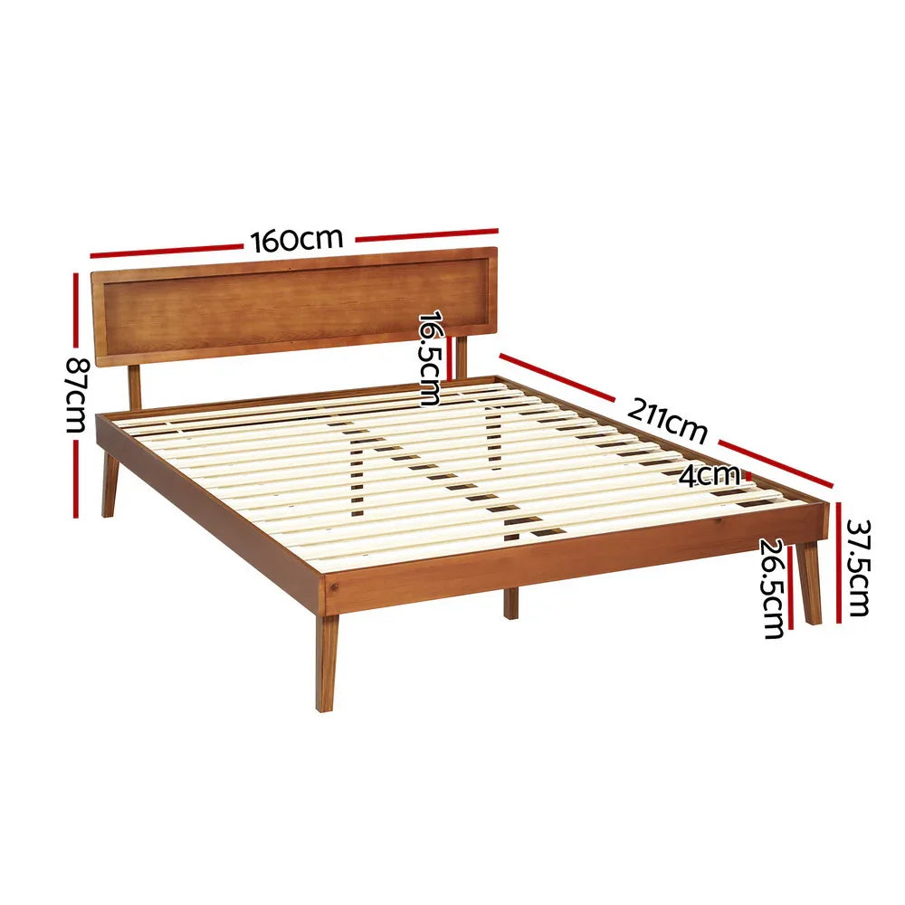 Artiss Bed Frame Queen Size Wooden Bed Base Walnut SPLAY - Mekamart Australia
