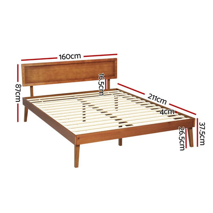 Artiss Bed Frame Queen Size Wooden Bed Base Walnut SPLAY - Mekamart Australia