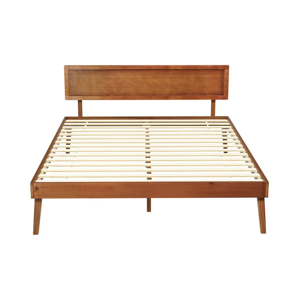 Artiss Bed Frame Queen Size Wooden Bed Base Walnut SPLAY - Mekamart Australia