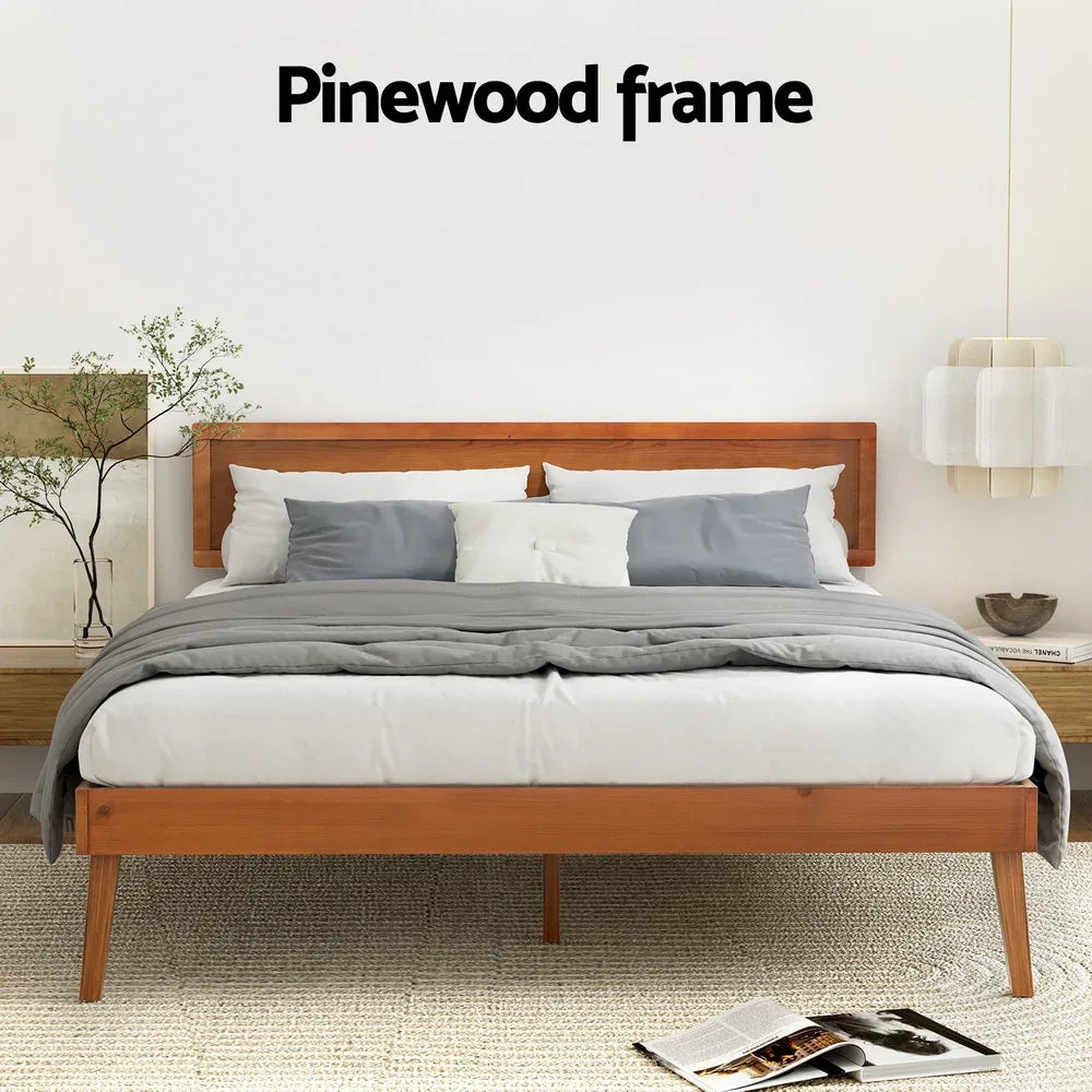Artiss Bed Frame Queen Size Wooden Bed Base Walnut SPLAY - Mekamart Australia