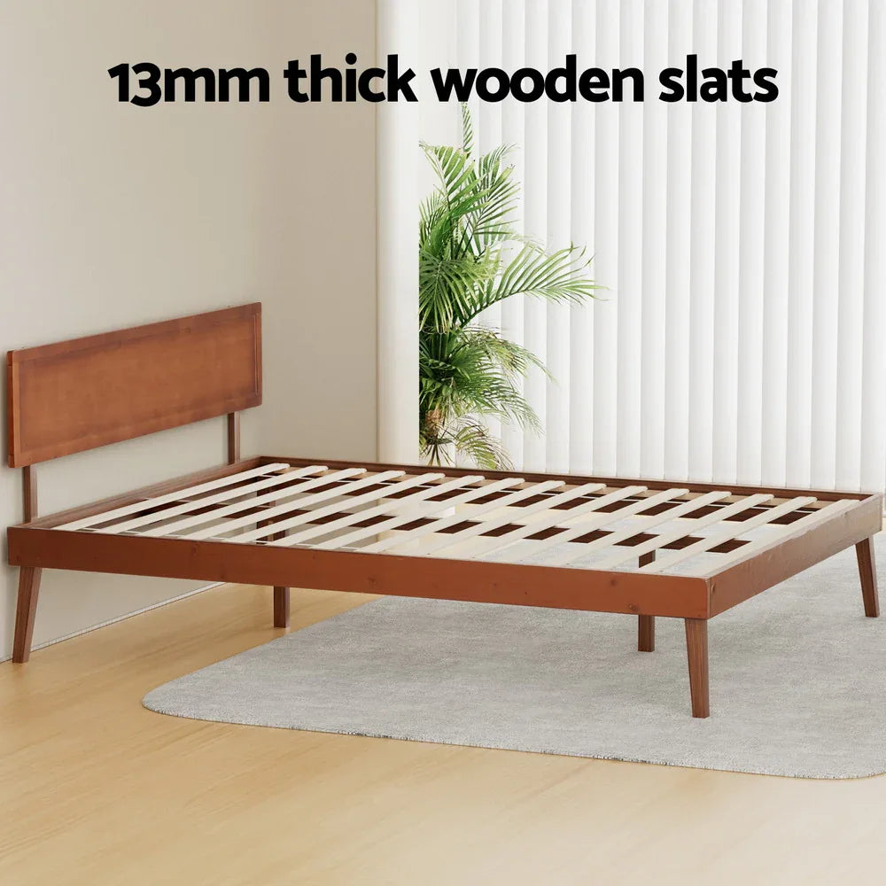 Artiss Bed Frame Queen Size Wooden Bed Base Walnut SPLAY - Mekamart Australia