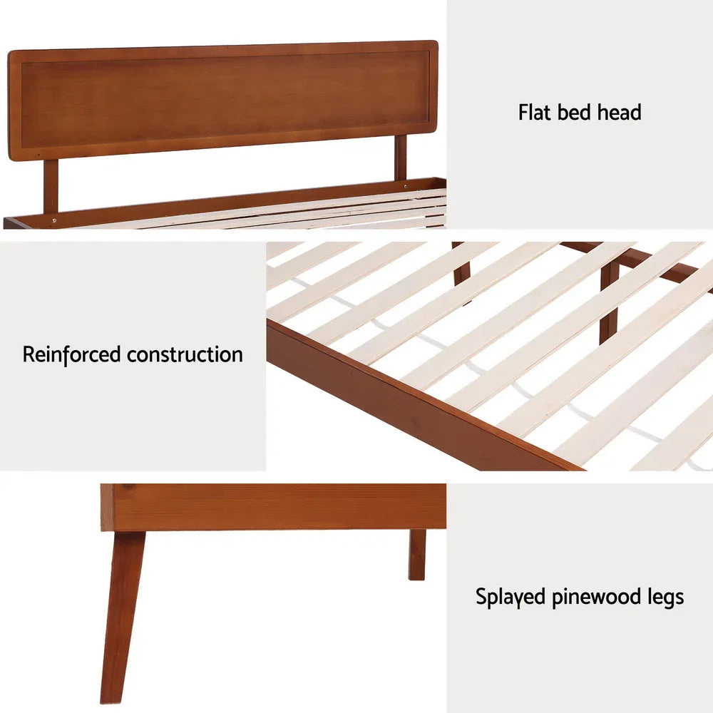 Artiss Bed Frame Queen Size Wooden Bed Base Walnut SPLAY - Mekamart Australia