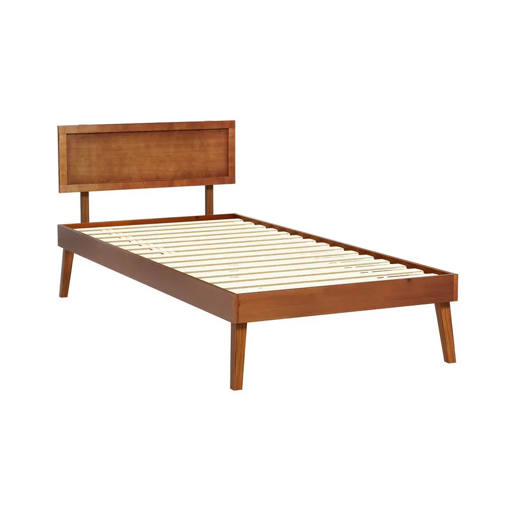 Artiss Bed Frame Single Size Wooden Bed Base Walnut SPLAY - Mekamart Australia
