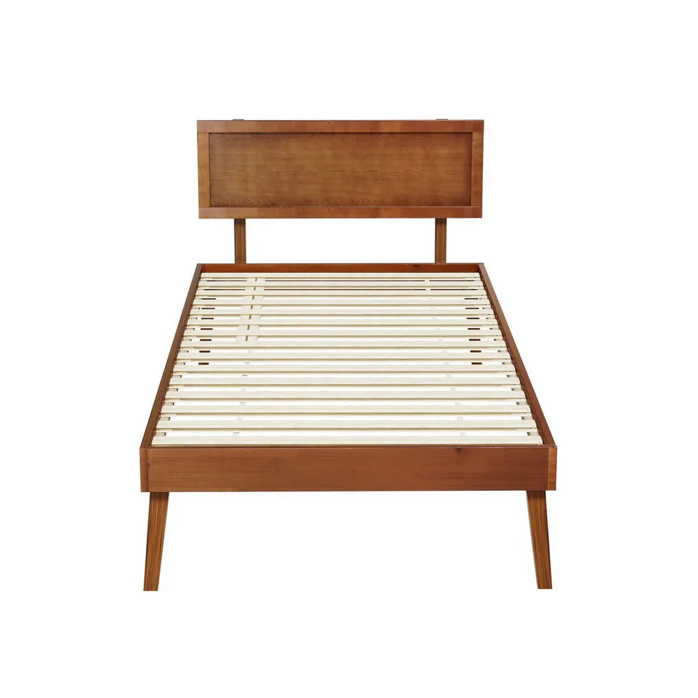 Artiss Bed Frame Single Size Wooden Bed Base Walnut SPLAY - Mekamart Australia