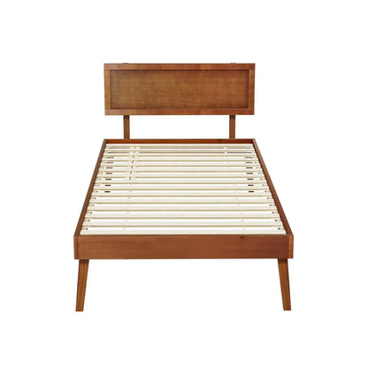 Artiss Bed Frame Single Size Wooden Bed Base Walnut SPLAY - Mekamart Australia