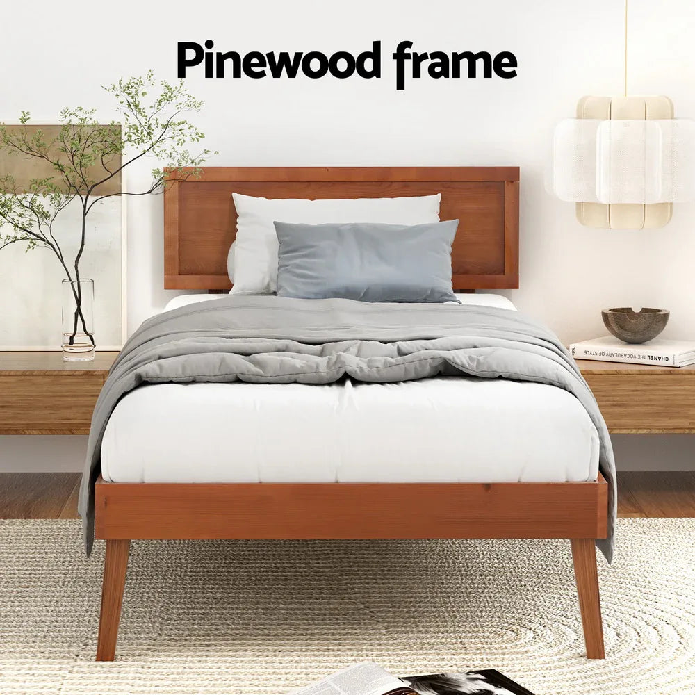 Artiss Bed Frame Single Size Wooden Bed Base Walnut SPLAY - Mekamart Australia