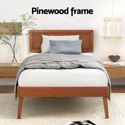 Artiss Bed Frame Single Size Wooden Bed Base Walnut SPLAY - Mekamart Australia