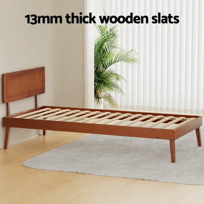 Artiss Bed Frame Single Size Wooden Bed Base Walnut SPLAY - Mekamart Australia